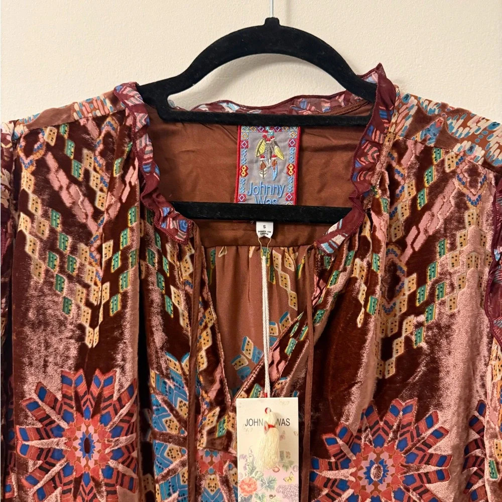 Johnny Was, Multicolor Velvet Blouse, Small, New w/ Tags